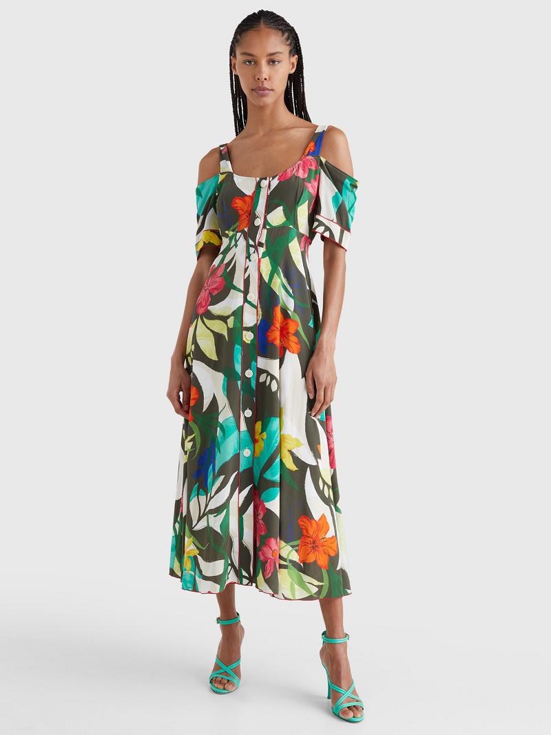 Női Tommy Hilfiger Silk Hawaiian Maxi Dresses Színes | HU 118NWY